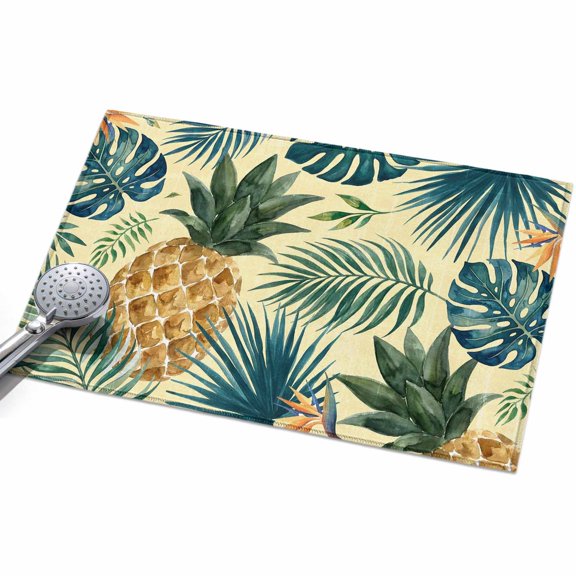 Yellow Pineapple Washable Area Rug 2 x 3 ft Summer Palm Leaf Tropical Fruit Botanical Coastal Soft Non Slip Rugs Stain Repellent Indoor Felt Carpet for Living Dining Room Bedroom Home Office