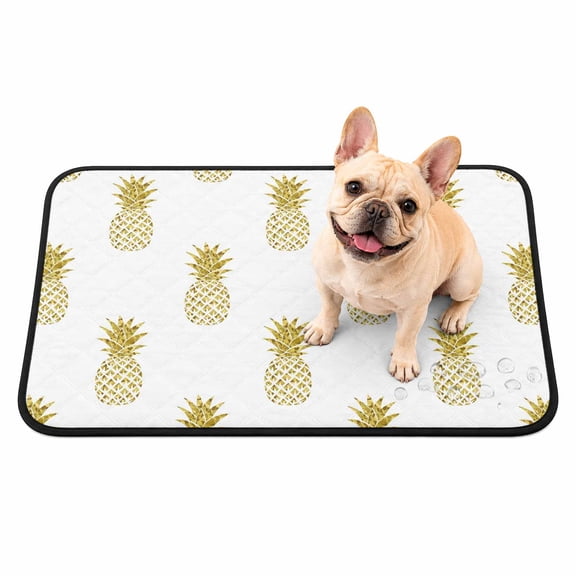 Yellow Pineapple Washable Pee Pads for Dogs, Abstract Fruit White Background Modern Reusable Puppy Pads Waterproof Pet Mat, Absorbent Dog Pee Pads for Crate Pet Training Whelping Playpen Mats 24"x18"