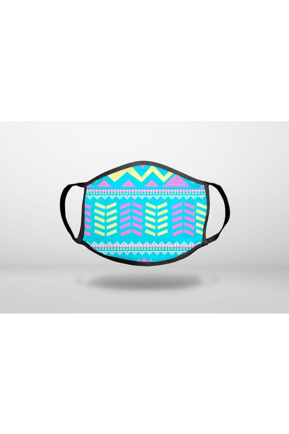 Yellow Pink Blue Aztec Tribal - 3-Ply Reusable Soft Cloth Face Covering, Unisex, Cotton Inner Layer