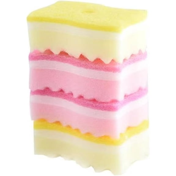 Yellow Pink Colors Multi-Functional Sponges Non-Scratch Scrub Sponges Household Kitchen Cleaning Sponges Durable Scouring Pads,Pack of 4