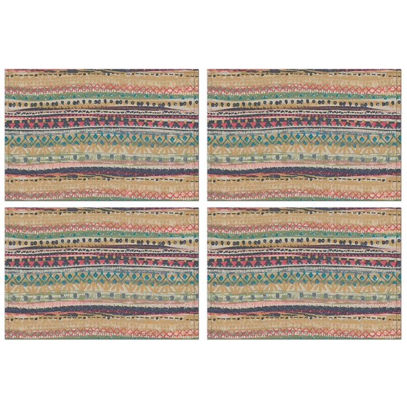 Yellow and Pink Geometric Boho Pattern Summer Placemats Table Placemats Set Of 4-Linen Kitchen Washable Placemats Table Mats 11.8"x17.7" Non-Slip Heat Resistant