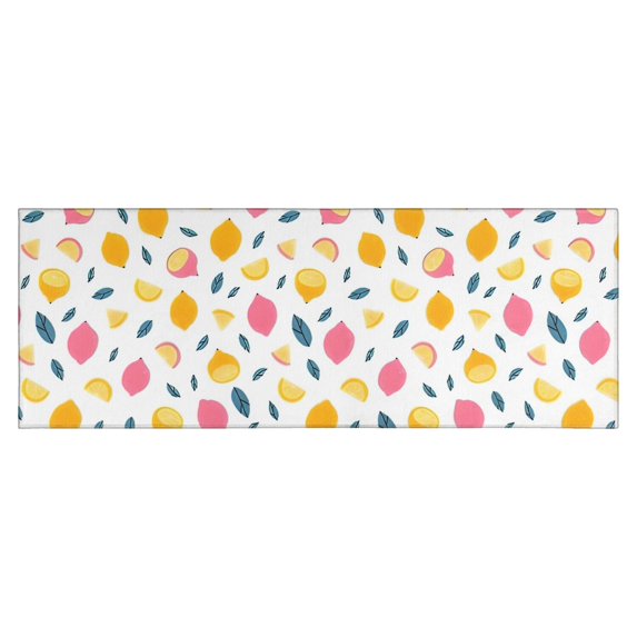 Yellow Pink Lemon Fruit Leaves White Pattern Kitchen Rug Mat,Kitchen Runner Rugs Non Skid Washable,Decorative Kitchen Floor Mats for Kitchen,Sink,Laundry,17"X47"