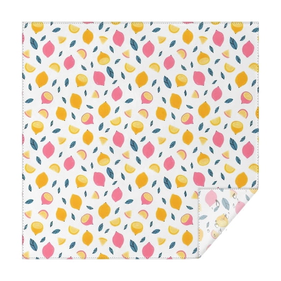 Yellow Pink Lemon Fruit Leaves White Pattern Square Tablecloth,Waterproof Square Table Cover,Wipeable Spillproof Washable Table Cover for Home Kitchen Party Decor 60"x60"(152x152cm)