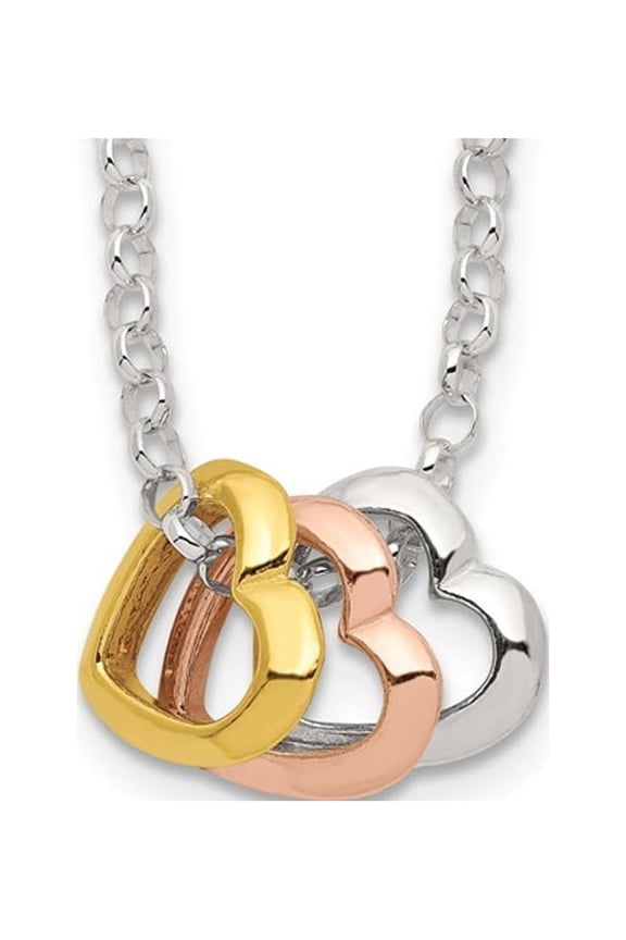 Yellow , Pink Plated Sterling Silver Triple Heart Necklace with Chain for Women