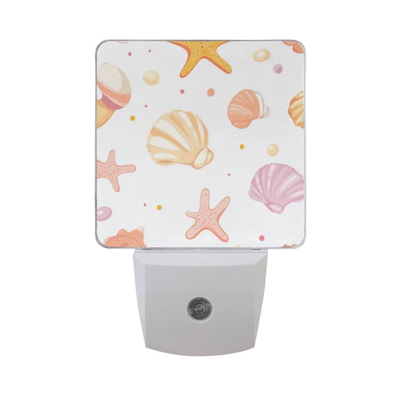 Yellow Pink Shells Stars Dots LED Night Light with Smart Sensor Plug Into Wall Dusk to Dawn 2 packs