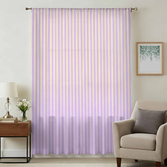 Yellow Pink Stripe Sheer Curtains 45 Inches Long, Vertical Striped Gradient Geometric Light Filering Curtains, Breathable Simi Curtain Privacy Drapes for Kitchen Bathroom Small Window Treatment