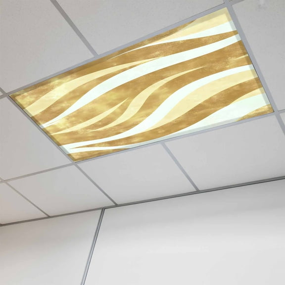 Yellow Pink Waves Magnetic Fluorescent Light Covers for Ceiling Lights 2x4 Feet, Ombre Sea Ripples Shabby Beach Office Classroom Kitchen Drop Ceiling Light Covers Lighting Filters Shade Panel 1 Pack