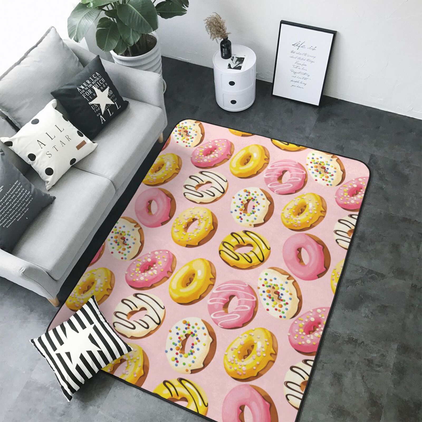 Yellow Pink White Donut Print Area Rugs for Living Room Bedroom, 5x7 ...