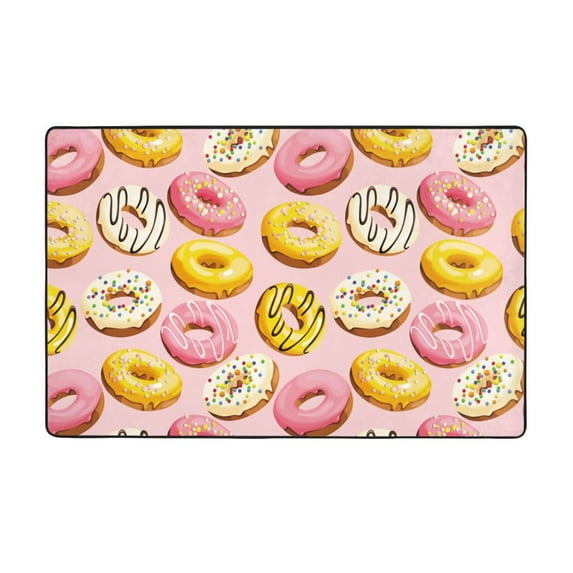 Yellow Pink White Donut Print Shaggy Area Rug, Rugs for Living Room Bedroom Non Slip Door Mat Indoor Carpet Machine Washable Nursery Home Decor Floor Mats for Entryway 60x39in-#