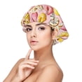 thumbnail image 1 of Yellow Pink White Donut Print Silk Bonnet for Sleeping Women Men, Adjustable Elastic Satin Bonnet Bonnet for Sleeping, Soft Similar Silk Curly Cuteness Hair Bonnet for Sleeping, 1 of 7