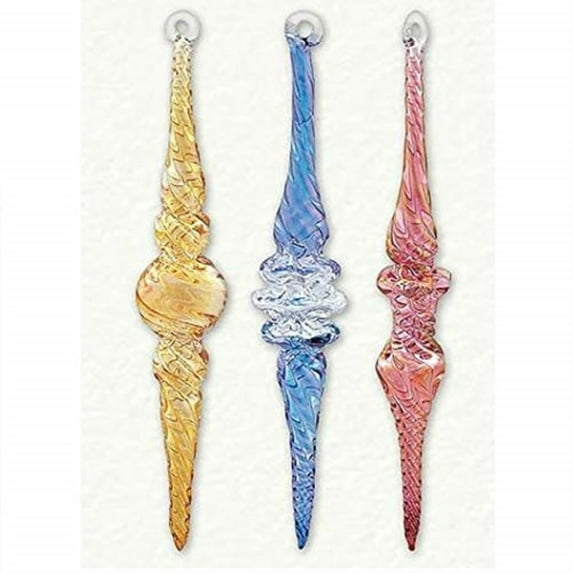 Yellow Pink and Blue Icicles Egyptian Glass Christmas Tree Ornaments Set of 3
