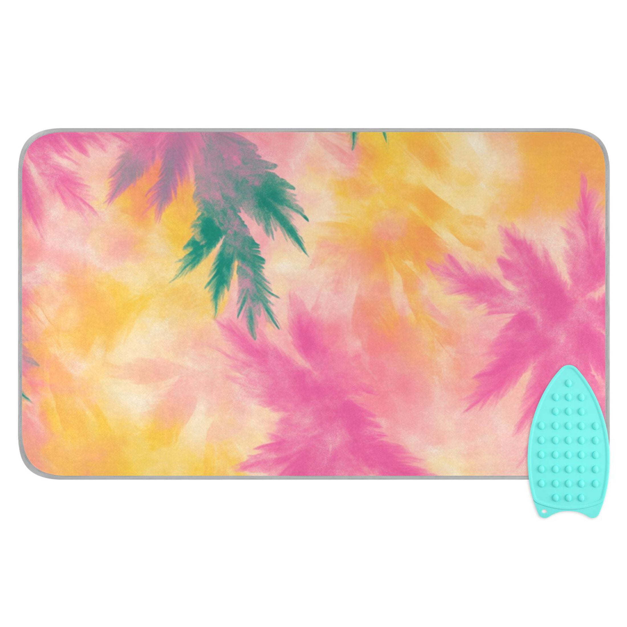 Yellow Pinkish Green Tie Dye Leaves Ironing Mat Blanket Portable Travel Ironing Pad Heat Resistant Pad 47.2" x 27.6”