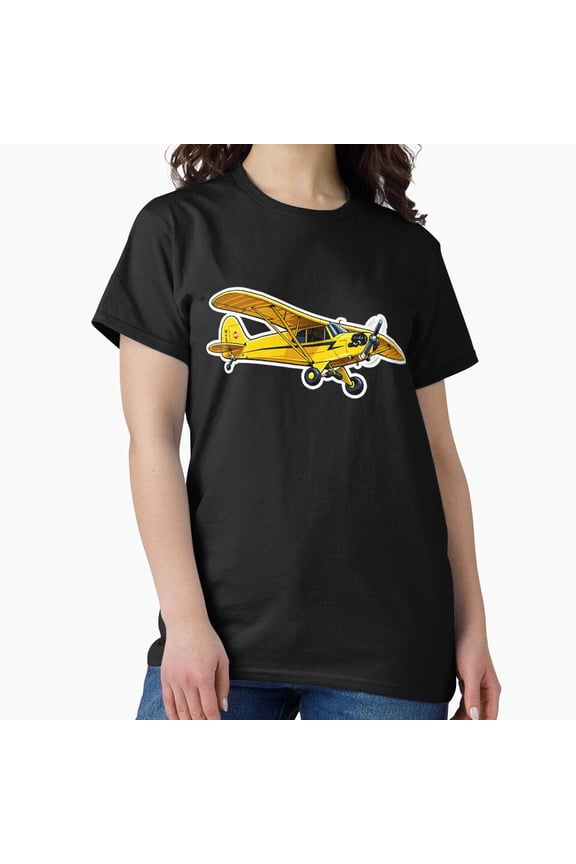 Yellow Piper J-3 Cub Airplane T-Shirt | Vintage Aviation Graphic Tee | Pilot Gift | Retro Flying Shirt H239, for Unisex, Up to Size 5XL