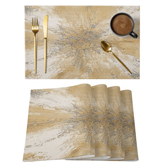 Yellow Placemats Set of 1, Abstract Yellow Sunburst Vignette Splatter Style Industrial Non-Slip Place Mats Washable Table Mats for Kitchen Dining Table Decorations Indoor/Outdoor