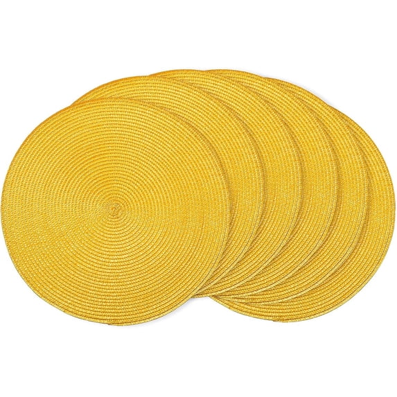 Yellow Placemats Set of 6 Table Mats for Dining Tables Woven Washable Non-Slip Round Braided Place Mats for Party Holliday