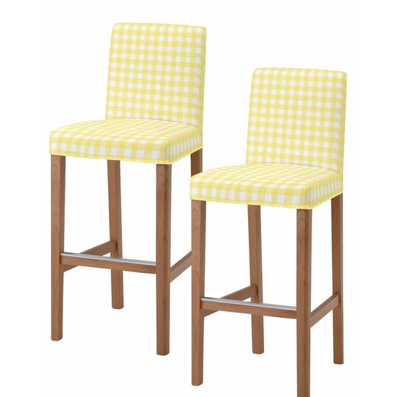 Yellow Plaid Bar Stool Covers Set of 2, Modern Minimalist Checkered Stretch Washable Bar Chair Covers with Backs, Removable Pub Counter Height Chair Cover for Kitchen Dining Room Cafe