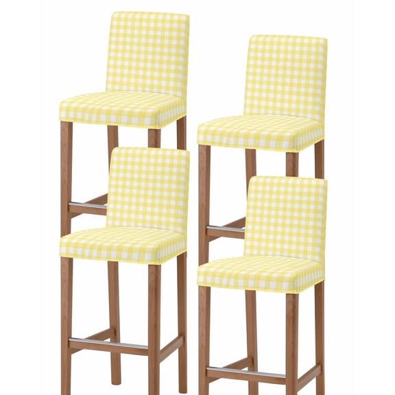 Yellow Plaid Bar Stool Covers Set of 4, Modern Minimalist Checkered Stretch Washable Bar Chair Covers with Backs, Removable Pub Counter Height Chair Cover for Kitchen Dining Room Cafe