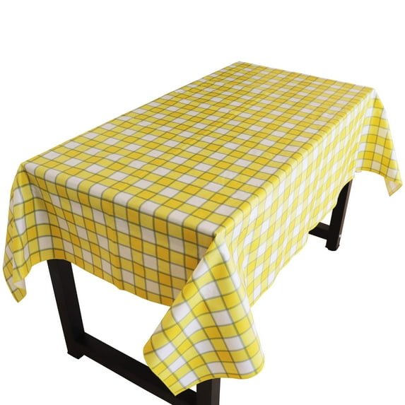 Yellow Plaid Checkered PVC Plastic Tablecloth / Table Cover with Nonslip Flannel Backing