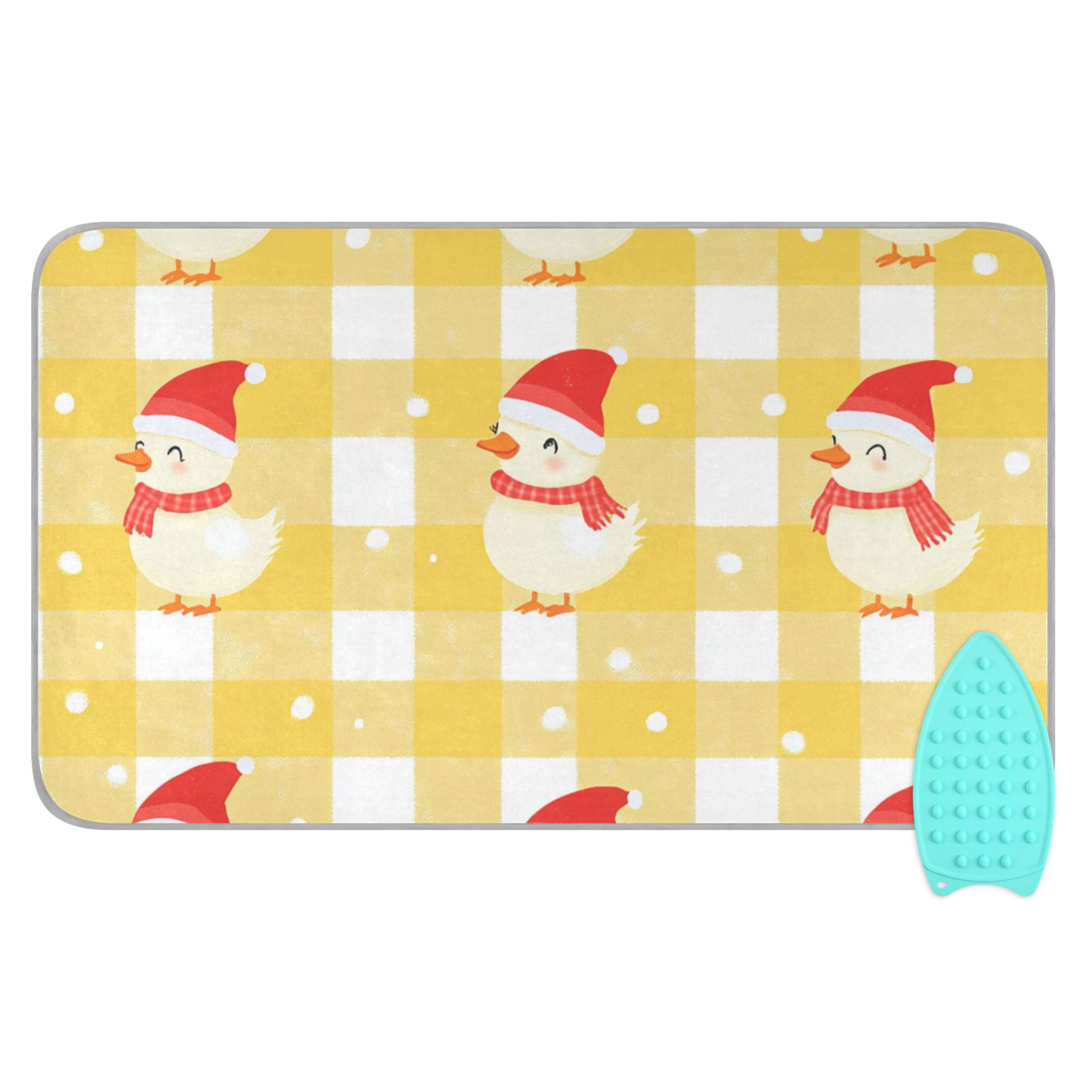 Yellow Plaid Christmas Duck Ironing Mat Blanket Portable Travel Ironing Pad Heat Resistant Pad 47.2" x 27.6”
