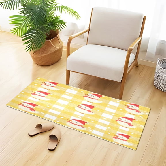 Yellow Plaid Christmas Duck Plush Carpet Non Slip Runner Rug Absorbent Bath Mat 39" x 20"