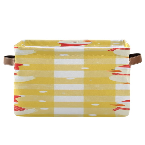 Yellow Plaid Christmas Duck Square Storage Bins with Handles Collapsible Containing Box 1 Pack