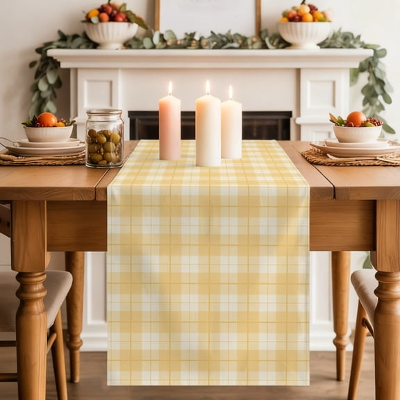 Yellow Plaid Dining Table Runner, Country Rustic Farmhouse Classic Minimalist Checkered Washable Table Runners Kitchen Coffee Table Center Decor for Home Party Holiday Wedding 13 x 36 Inches