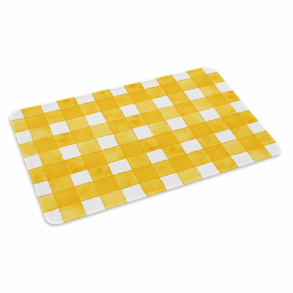 Yellow Plaid Doormat Outdoor Entrance 16"x24", Watercolor Grid Checker Gingham Farmhouse Absorb Moisture Dirt Door Mats, Non-Slip Rubber Backing Floor Mats Indoor, Low-Profile Front Door Rugs