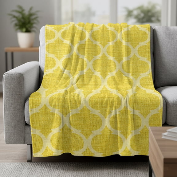 Yellow Plaid Fleece Throw Blanket Retro Country Moroccan National Geometrical Plaid Ultra Soft Fuzzy Cozy Flannel Throw Blanket for Couch Sofa Bed Car Travel, Ideal Gifts 50x60 Inches