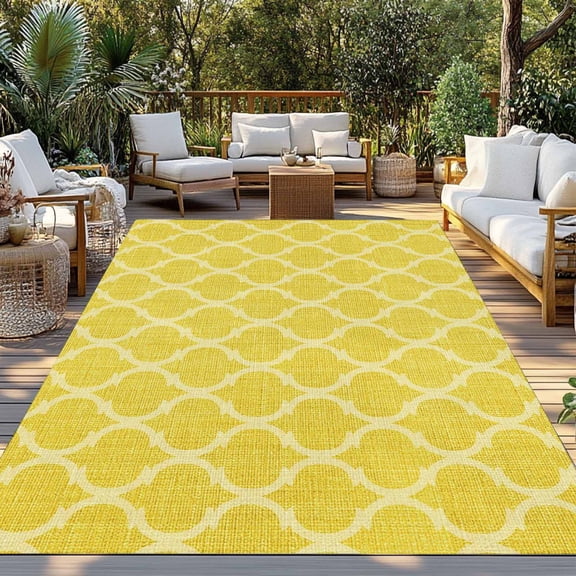 Yellow Plaid Indoor Outdoor Rugs 4x6 Ft, Retro Country Moroccan National Geometrical Plaid Outdoor Patio Rugs Mat Washable Outside Area Rugs Carpet for Porch Deck RV Camping Pool Balcony Backyard