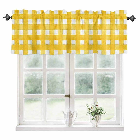 Yellow Plaid Kitchen Valances for Windows 42x12 Inch Kitchen Curtains Valances Rod Pocket Watercolor Grid Checker Gingham Farmhouse Bathroom Window Valances for Window Treatment Decor