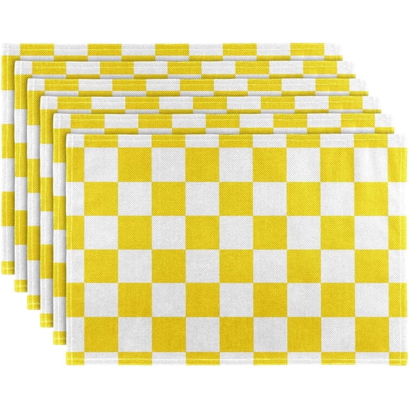 Yellow Plaid Placemats Set of 4,Buffalo Check Dining Table Mats,Non-Slip Washable Place Mats Farmhouse Kitchen Table Placemats for Indoor Outdoor Party Wedding Decoration,12x18 inch