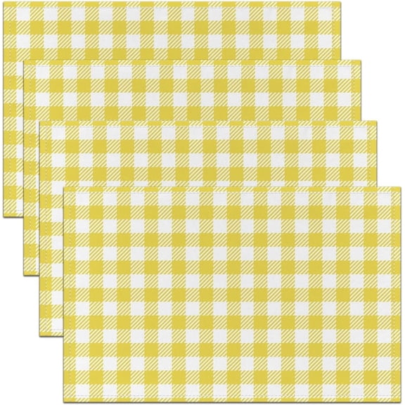 Yellow Plaid Placemats Set of 4,Buffalo Check Plaid Place Mats,Classic Gingham Pattern Placemat for Kitchen Dining Table Yellow White Scottish Table Mats Indoor Outdoor 18"x12"