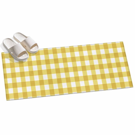 Yellow Plaid Runner Rugs 2x6ft Yellow Gradient Washable Rug, Non Slip Indoor Carpet Absorbent Floor Mat for Living Room Bedroom Dining Room