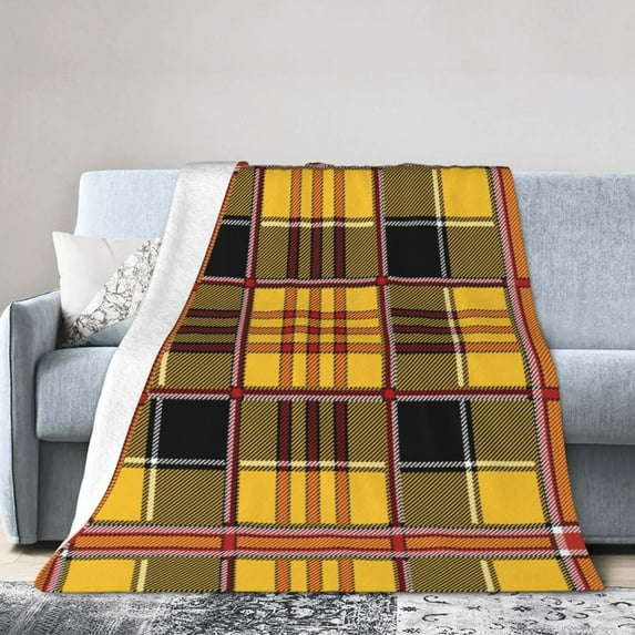 Yellow Plaid Scottish Throw Blanket, Fluffy Soft Cozy Blanket Flannel Plush Microfiber Couch Throw 40"x30"