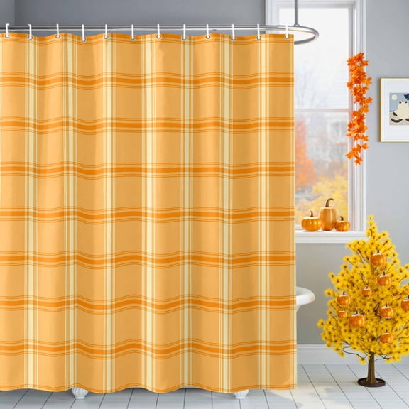 Yellow Plaid Shower Curtains for Bathroom, Country Orange Stripe Farmhouse Simple Waterproof Fabric Shower Curtain for Bathroom Bathtub Decoration, Machine Washable, 54x"78"