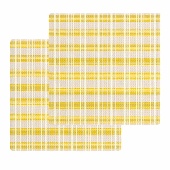 Yellow Plaid Striped Kitchen Dish Towels for Drying Dishes Set of 2, Farmhouse Checkered Modern Abstract Art Waffle Weave Microfiber Hand Tea Bathroom Towels Quick Dry & Absorbent Towel 12x12