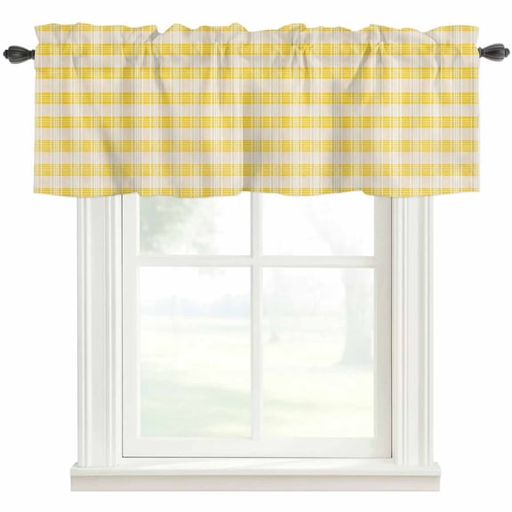 Yellow Plaid Striped Valances for Windows Farmhouse Kitchen Curtains Valances Rod Pocket Valance Curtains for Windows Farmhouse Checkered Modern Abstract Art Valances for Bathroom Bedroom 42"x12"