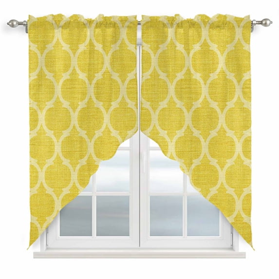 Yellow Plaid Swag Valances for Windows 2 Pack Retro Country Moroccan National Geometrical Plaid Swag Kitchen Curtains 36 Inches Long Rod Pocket Short Window Treatment for Kitchen Bathroom 36"x36"