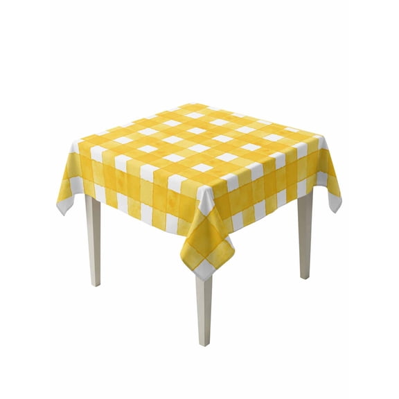 Yellow Plaid Table Cloth, Watercolor Grid Checker Gingham Farmhouse Waterproof Tablecloth for Square Tables, Reusable Washable Fabric Table Cover for Restaurant Kitchen Dining Tables 60"x60"