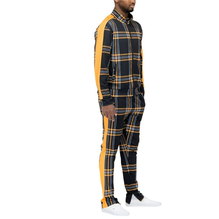 Yellow Plaid Track Jacket Pant Set - Walmart.com