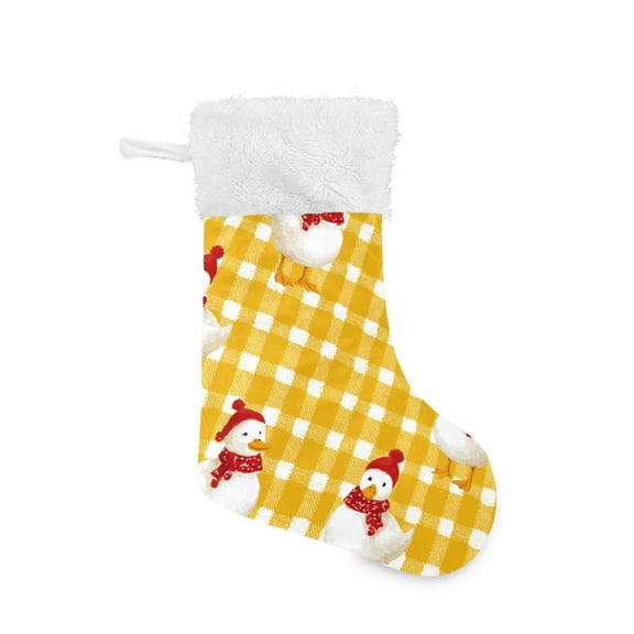 Yellow Plaids Duck Dress in Christmas Christmas Stockings Large Capacity 18 inch Gift Bag with Hook Xmas Holiday Decor 1 Pack
