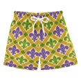 thumbnail image 1 of Yellow Plaids Green Purple Mardi-gras Flowers Swim Trunks Board Shorts Beach Pants Bathing Bottoms 5T, 1 of 8