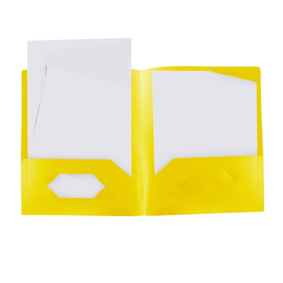 Yellow Plastic Folder with Pockets and Prongs, Letter Size 3 Hole Fastener Folder with Two Pocket Storage, Heavy Duty Poly Document Organizer with Card Slot for School Office Business Home