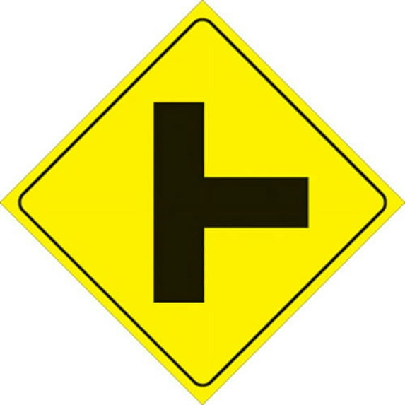 Voss Signs 466 Rt Yr Yellow Plastic Reflective Sign 12" - Right T-intersection