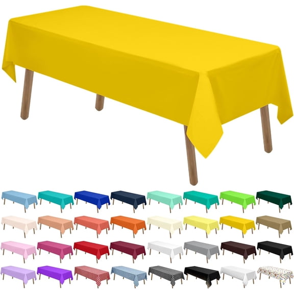 Yellow Plastic Tablecloths 2 Pack Solid Disposable Tablecovers PEVA Table Cloths for Picnic Birthday Wedding Banquet Parties 54 x 108 Inch Rectangle 8 ft Table Use