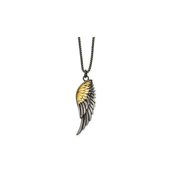 Yellow Plated Stainless Steeel Angel Wing Charm Pendant Necklace with Chain for Men