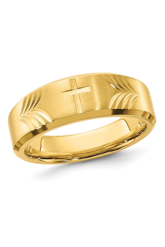 Yellow Plated Stainless Steel Cross Brushed Tapered Band Ring (8mm) for Men