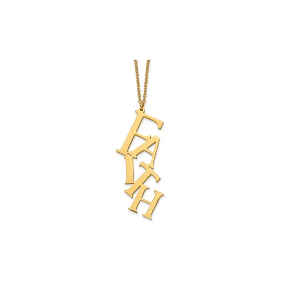 Yellow Plated Stainless Steel FAITH Charm Pendant Necklace with Chain (16 inches) for Women