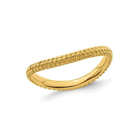 Gem & Harmony Yellow Plated Sterling Silver Beaded Wave Ring Band for Women