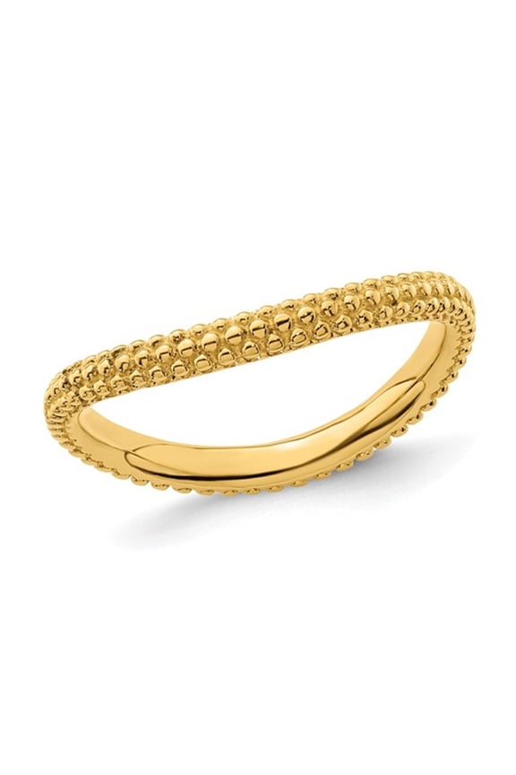 Gem & Harmony Yellow Plated Sterling Silver Beaded Wave Ring Band for Women